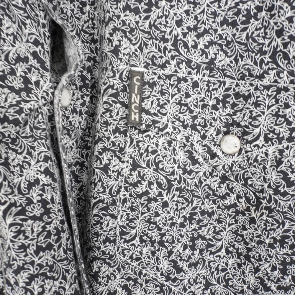Cinch Pearl Snap Western Shirt Mens M Black Floral Paisley Modern Fit MTW1303036